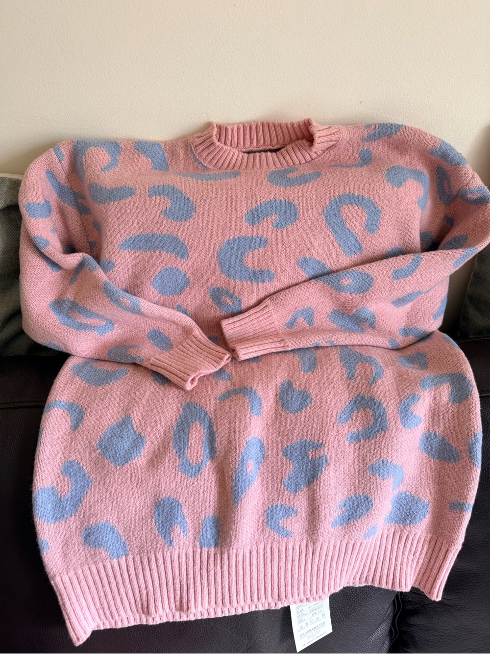Pink Leopard-Print Crewneck Sweater